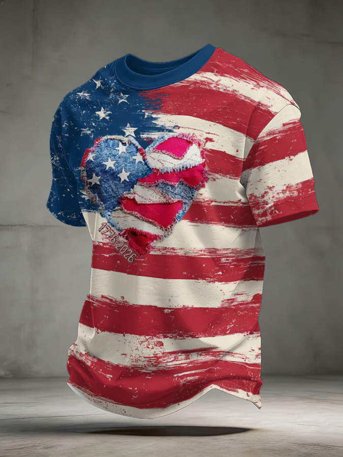 Men'S American Flag Love Memorial Classic Pattern Short Sleeve T-Shirt