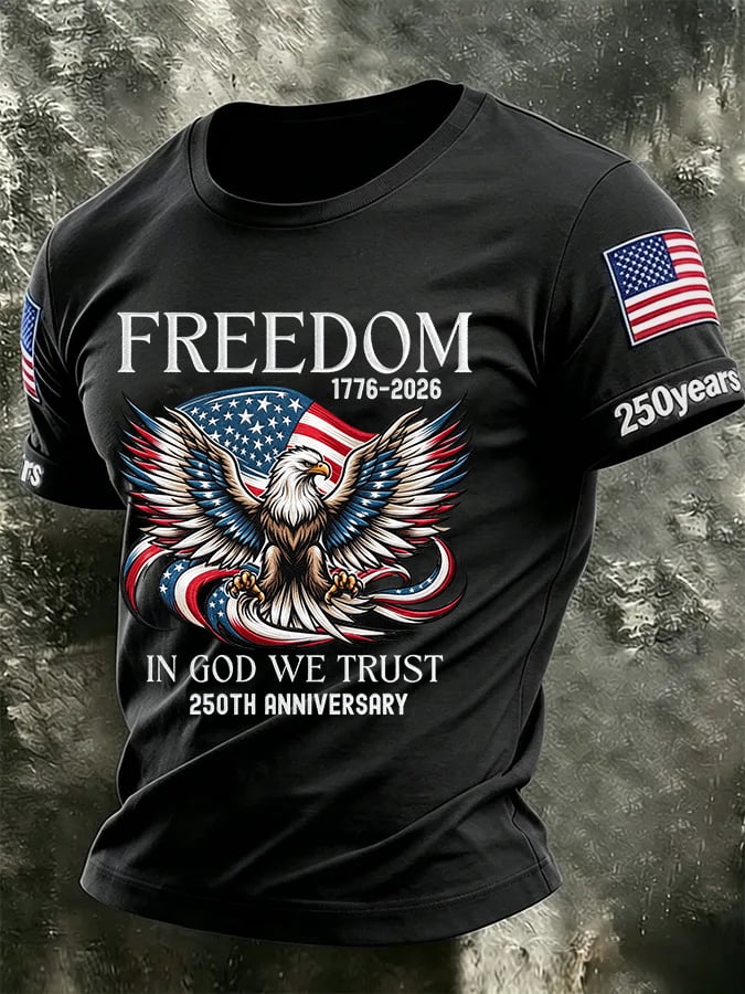 Men's USA 1776-2026 250th Anniversary Print Round Neck T-shirt