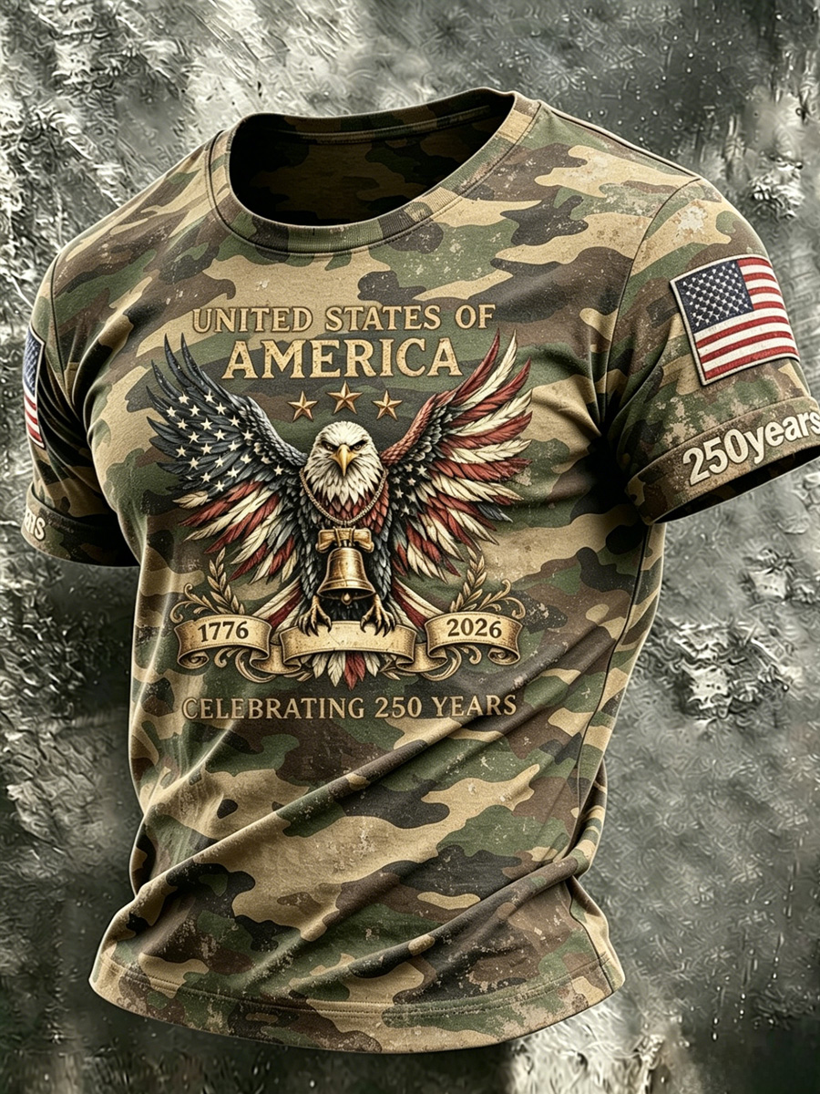 Men's Retro America Flag Printed Casual T-Shirt
