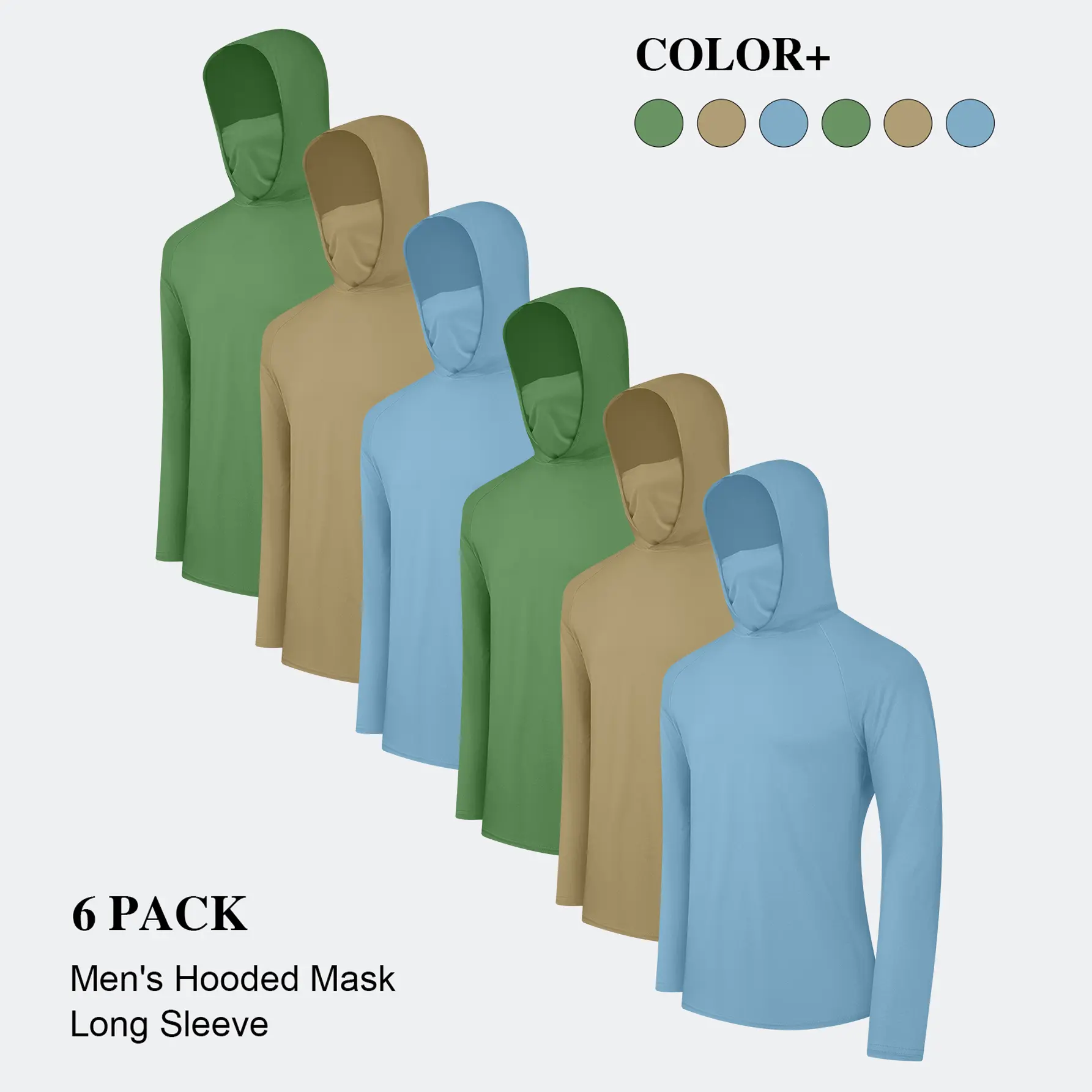 6 Pack Men's Casual Hoodie Pullovers Multicolored Long Sleeve Lightweight UPF Sun Protection