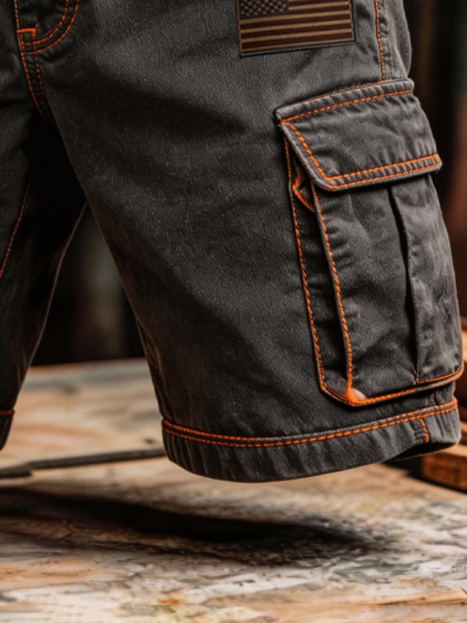 Men's Retro Outdoor Washed & Distressed Multi-Pocket Functional Cargo Shorts