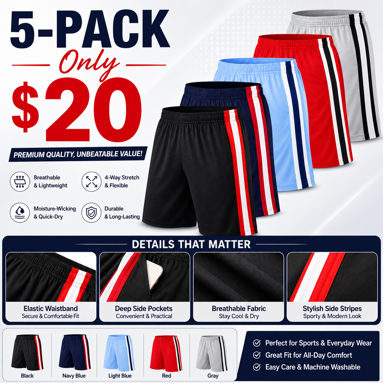 Men's 5-Pack Mesh Liner Shorts