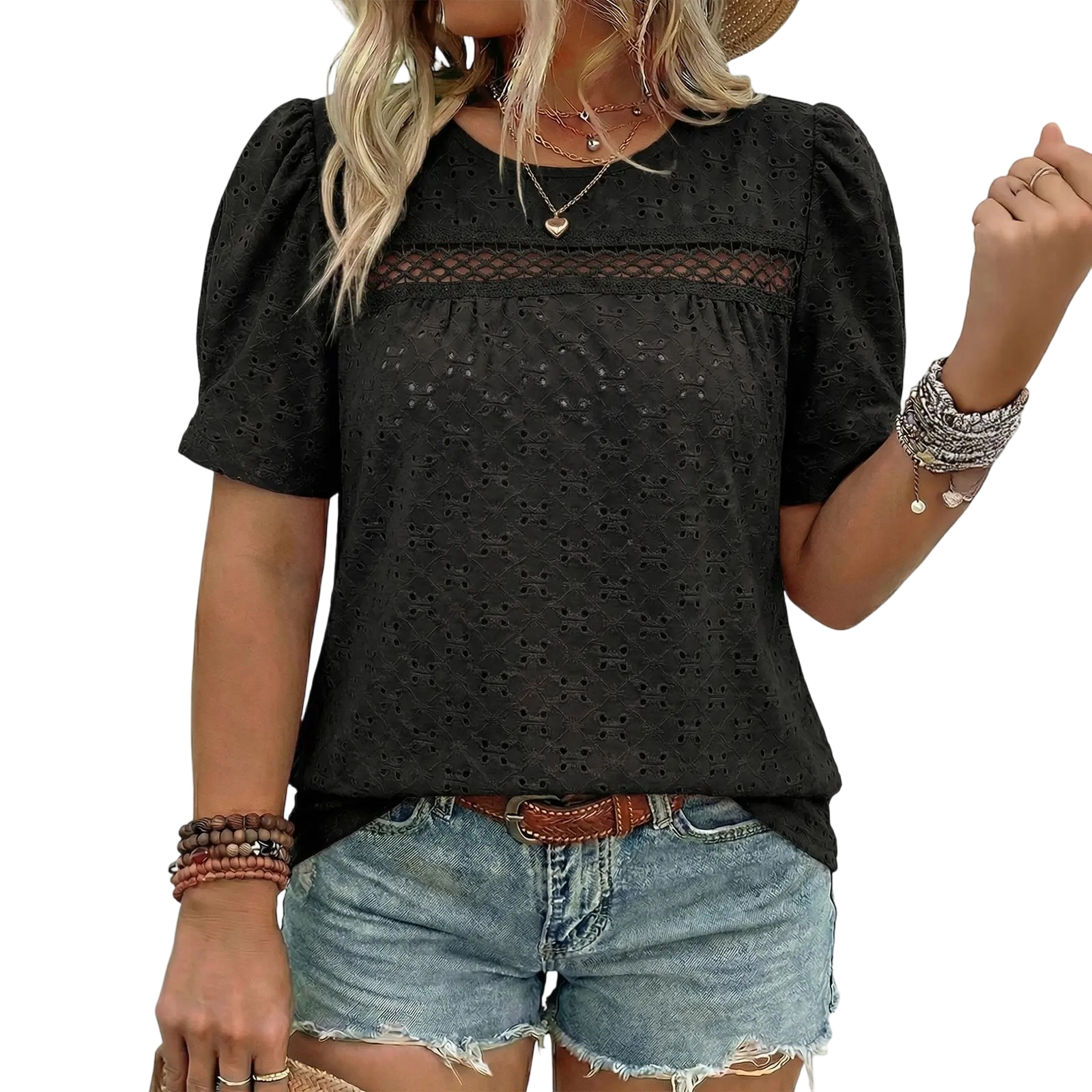 Plus-Size Puff Sleeve Blouse