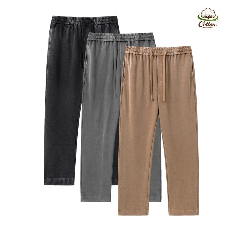 Unisex Washed Pure Cotton Solid-Color Casual Sweatpants