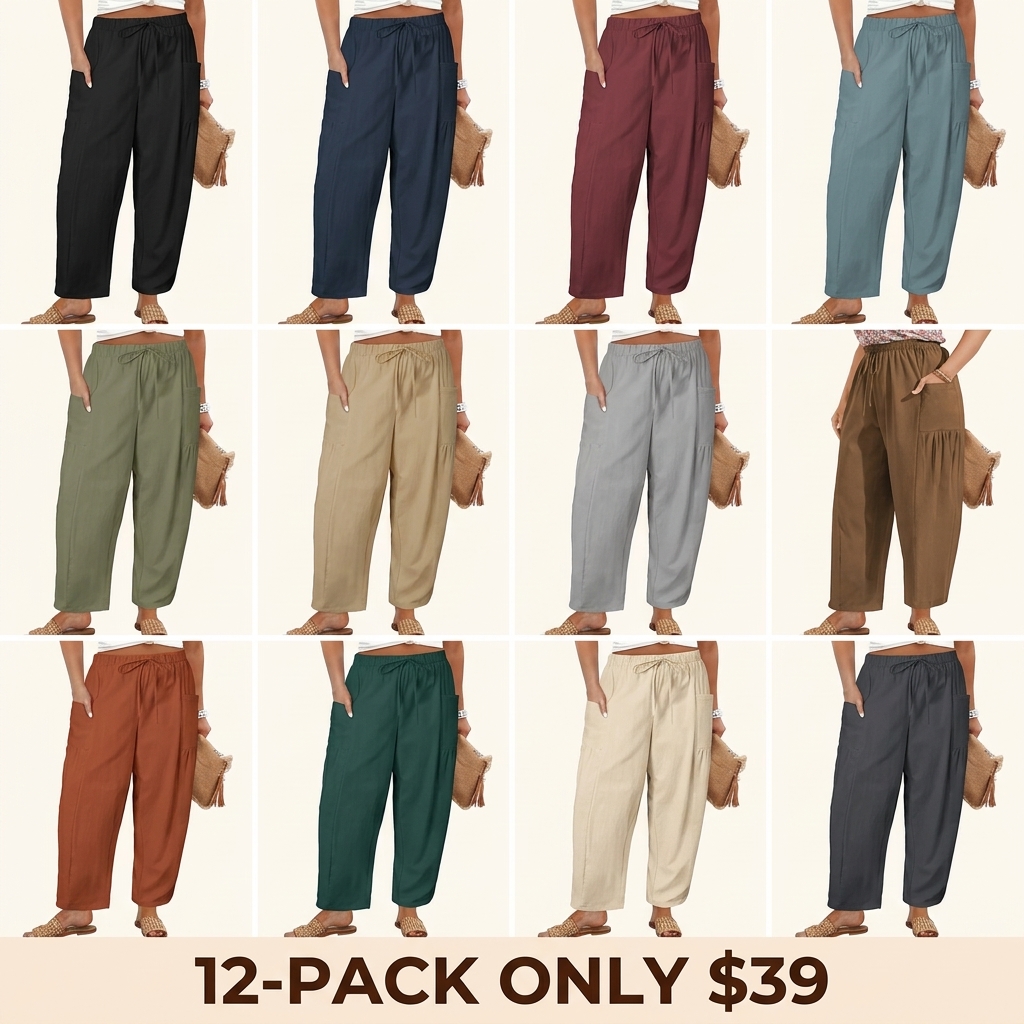 Women's Plus-Size Wide-Leg Pants — Pure Cotton Loungewear with Pockets