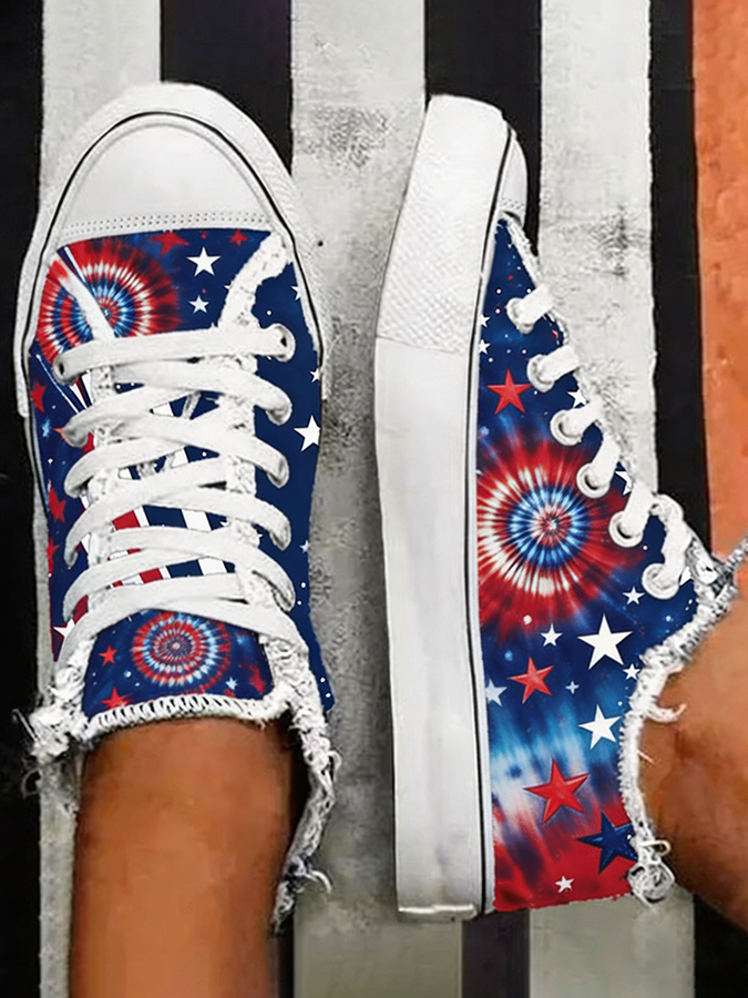 Women's Tie Dye USA Flag Star Print High Top Canvas Sneakers