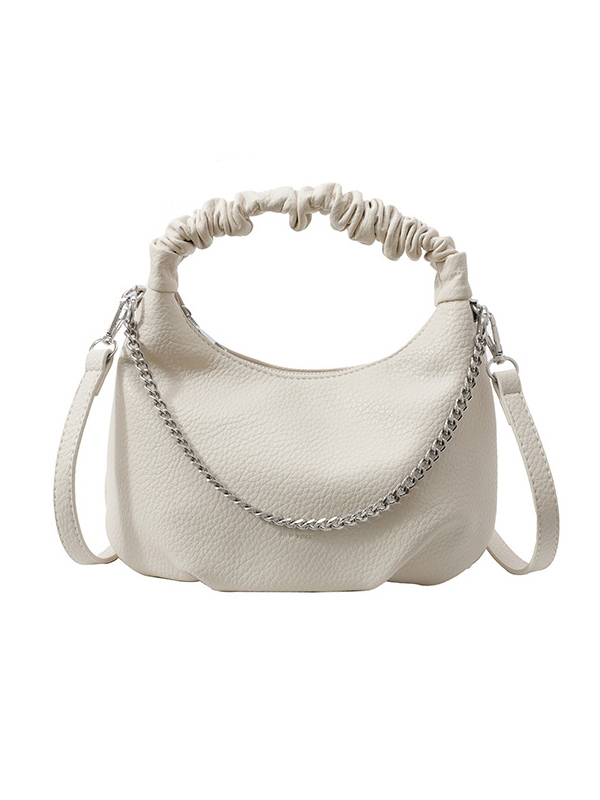 Chains Pleated Solid Color Zipper Handbags Crossbody Bags