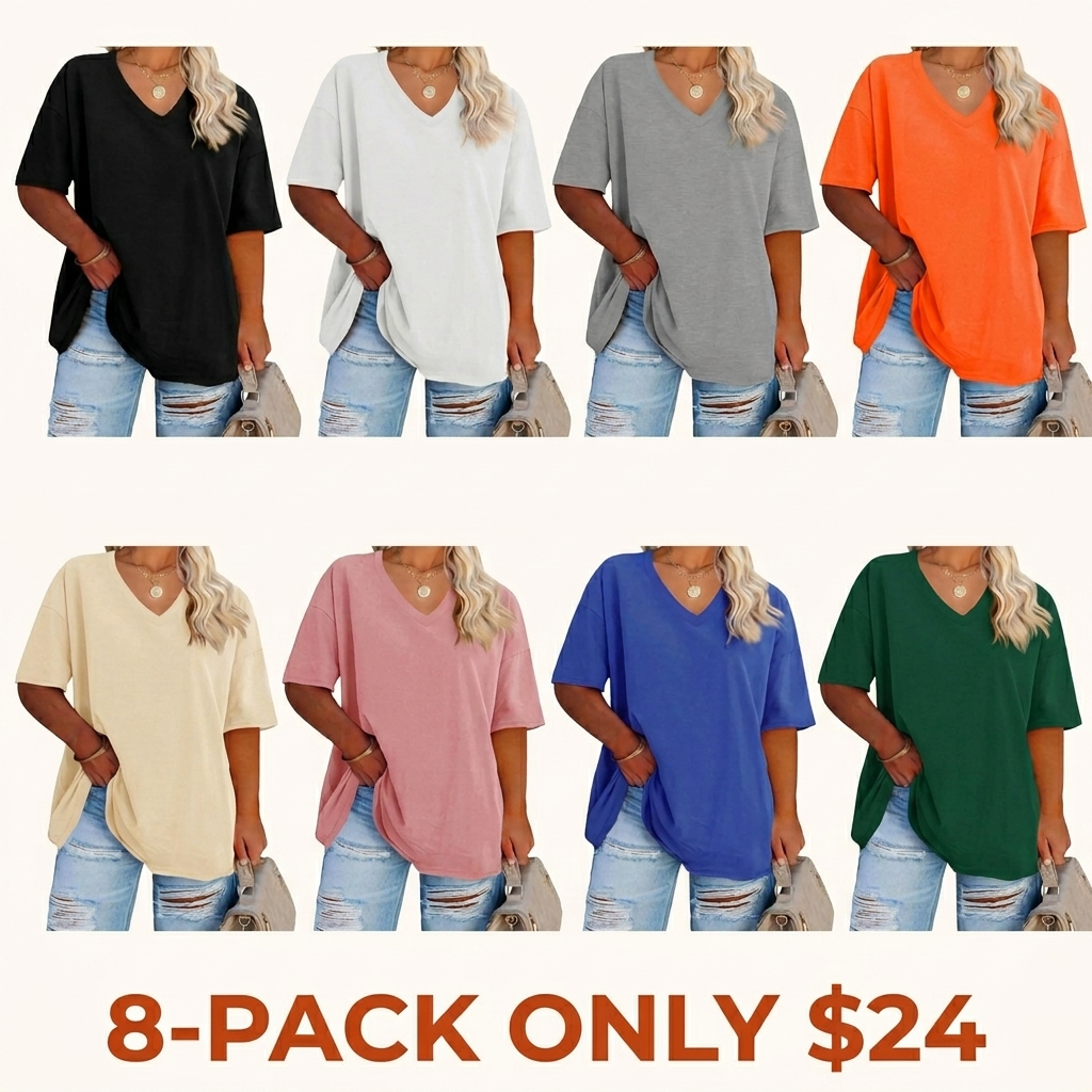 Women's Plus Size V Neck T Shirts Summer Half Sleeve Tees Casual Loose Fit Cotton Tunic Tops