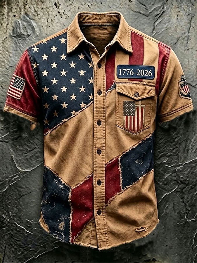 Men's Casual Retro Print Short-Sleeve Shirt