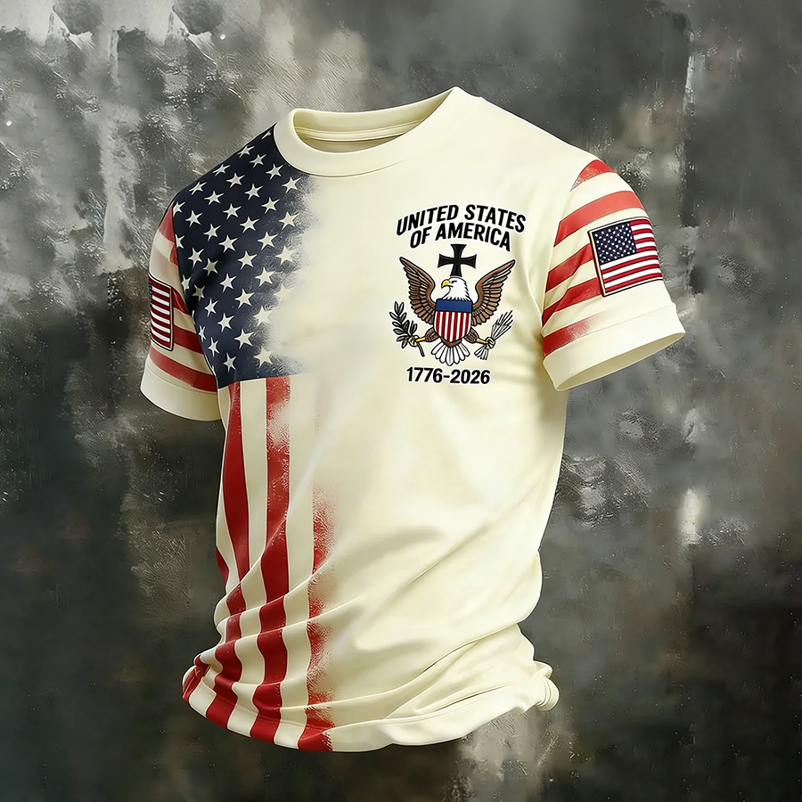 Men'S Casual American Founding Celebration Personalized Printed Round Neck T-Shirt