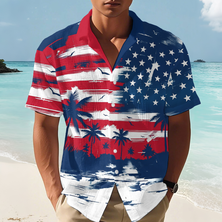 Men's Hawaii Vacation United States Independence Day Printed Casual Shirt