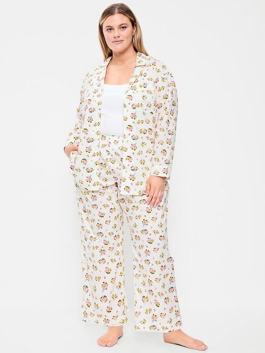 Poplin Pajama Pant Set White Floral
