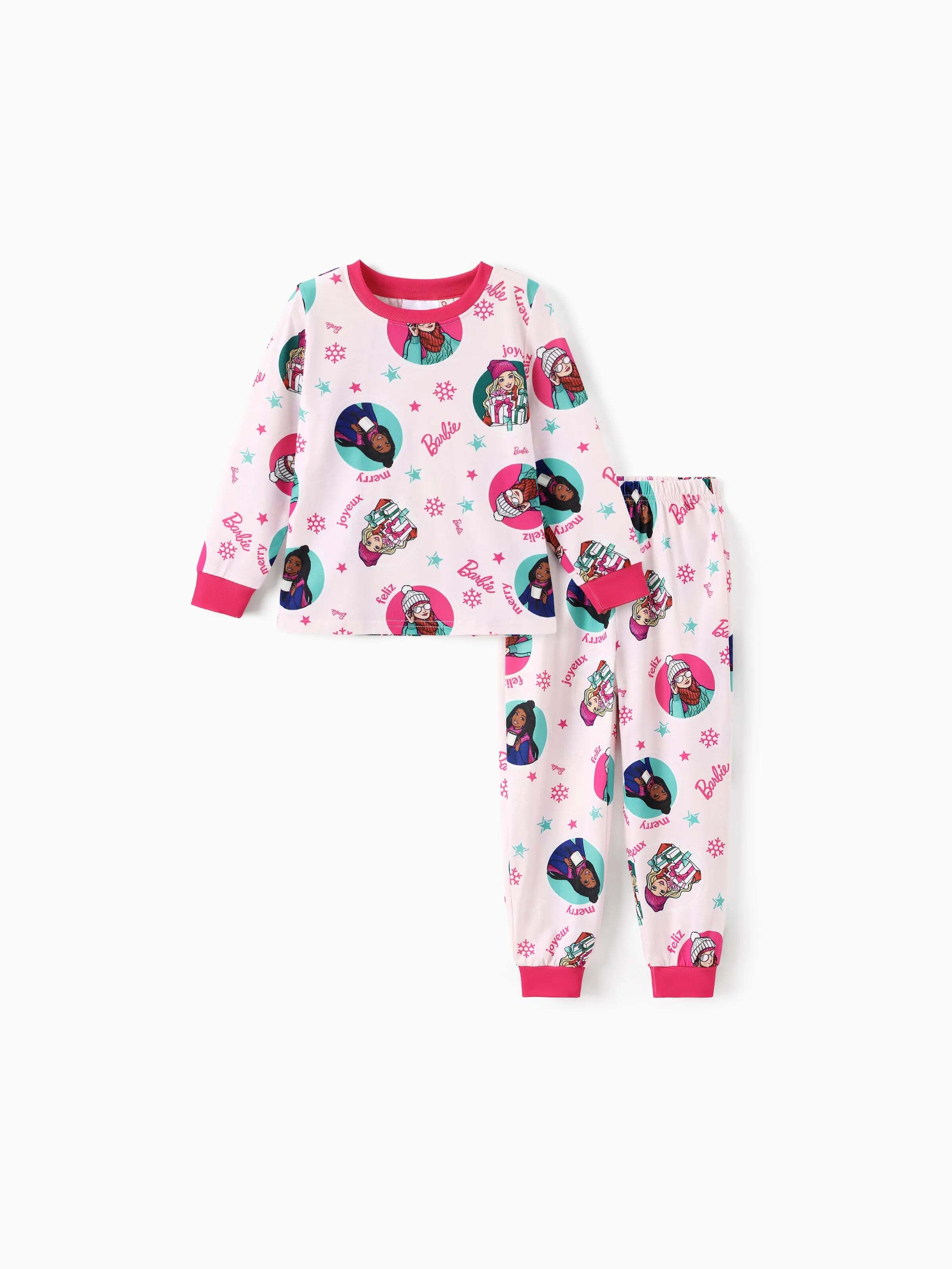 Barbie Christmas Matching Family Snowflake Pajamas Set with Christmas Socks Pink