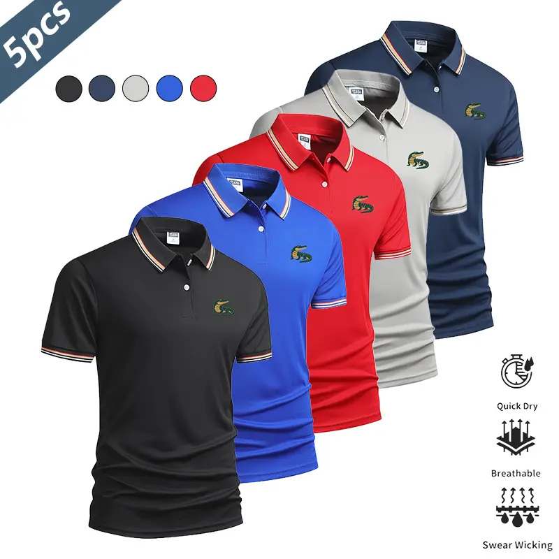 Men's Crocodile-Texture Polo Shirt—Lightweight, Quick-Drying, and Breathable Short-Sleeve Collared T-Shirt for Summer