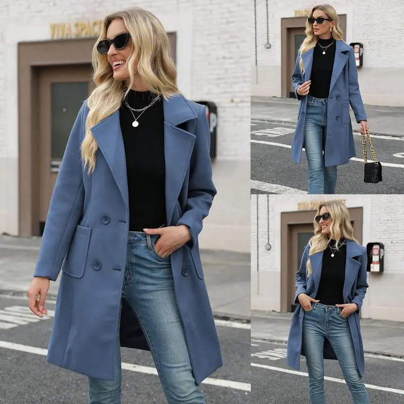 Women Wool Blend Camel Mid-Long Coat