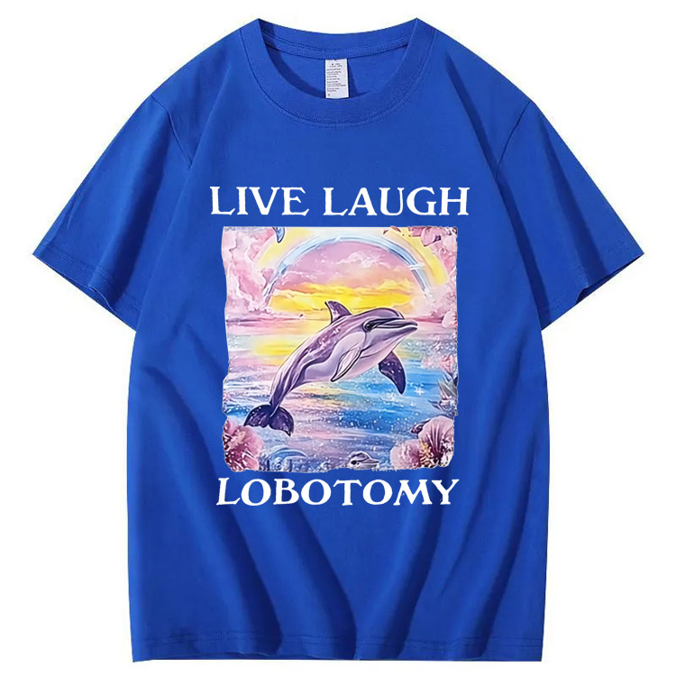 Live Laught  Lobotomy Pattern Print 100%Cotton T-Shirt