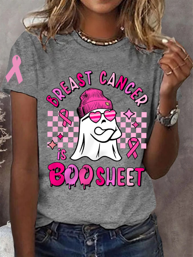Women's Breast Cancer Is Boo Sheet Halloween Ghost Breast Cancer Awareness Warrior Tee