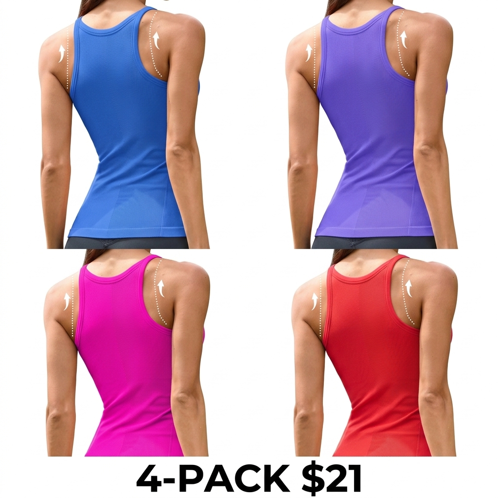 Women's Workout Tank Top with Built-in Bra – Ribbed Seamless Crew Neck Racerback