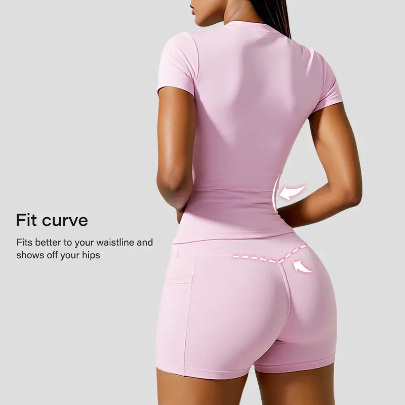 Women's 2-Piece Dry Fit Performance Sports Set, Round Neck T-Shirt & High Waist Pocket Shorts, Casual Comfortable Activewear, Yoga Outfit for Gym Running, Summer Matching Sets for Women