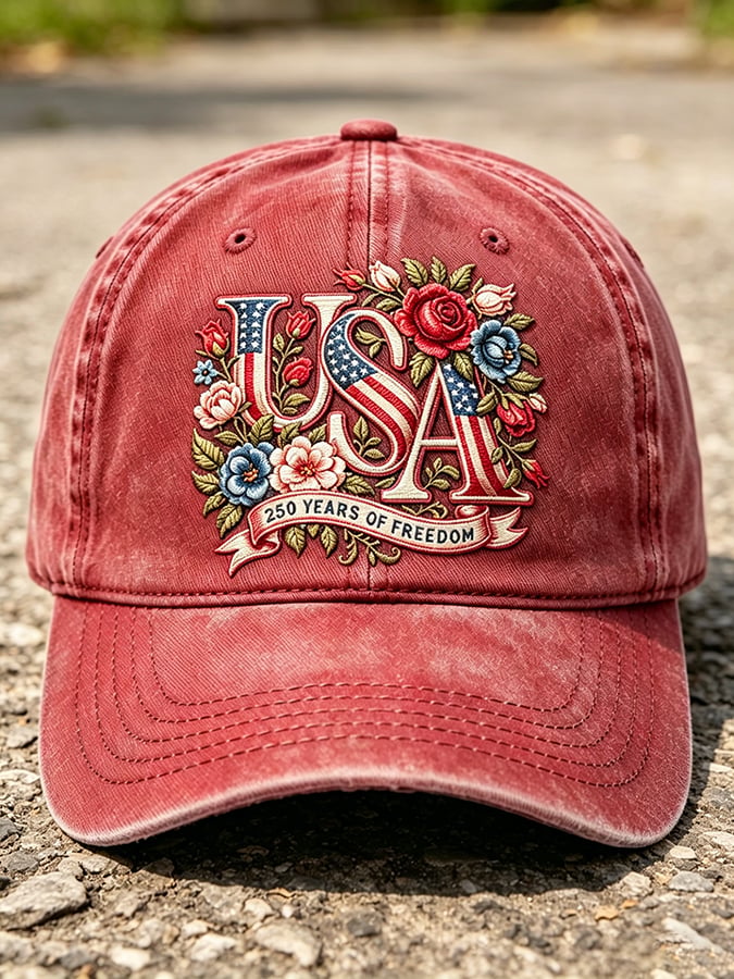 Unisex 250th Anniversary America 1776-2026 Flower Art Print Casual Hat