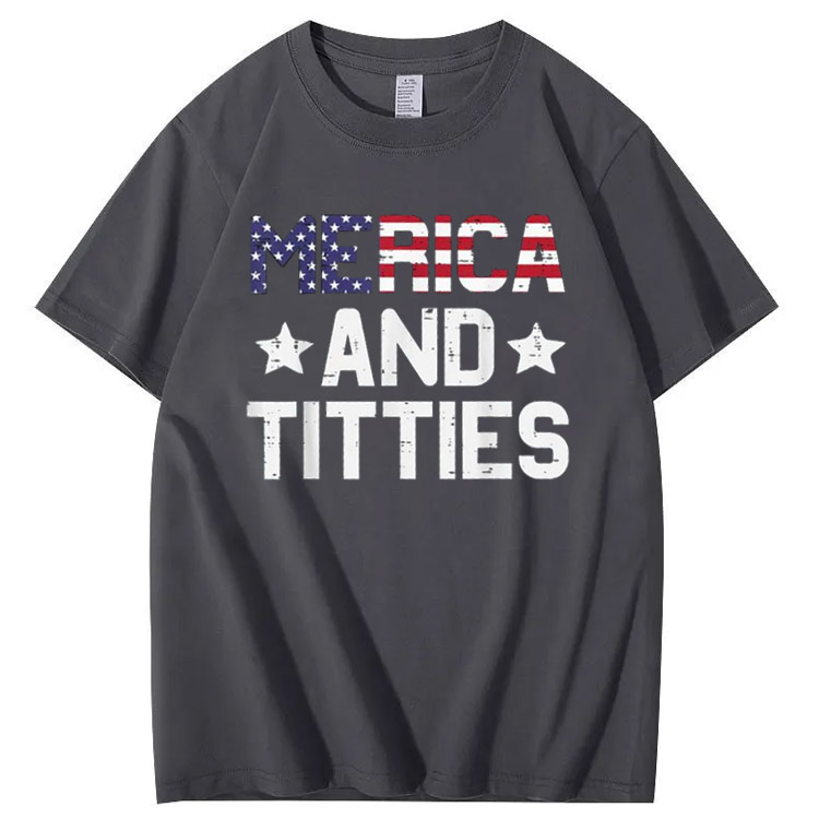 Merica And Titles Pattern Print 100%Cotton T-Shirt