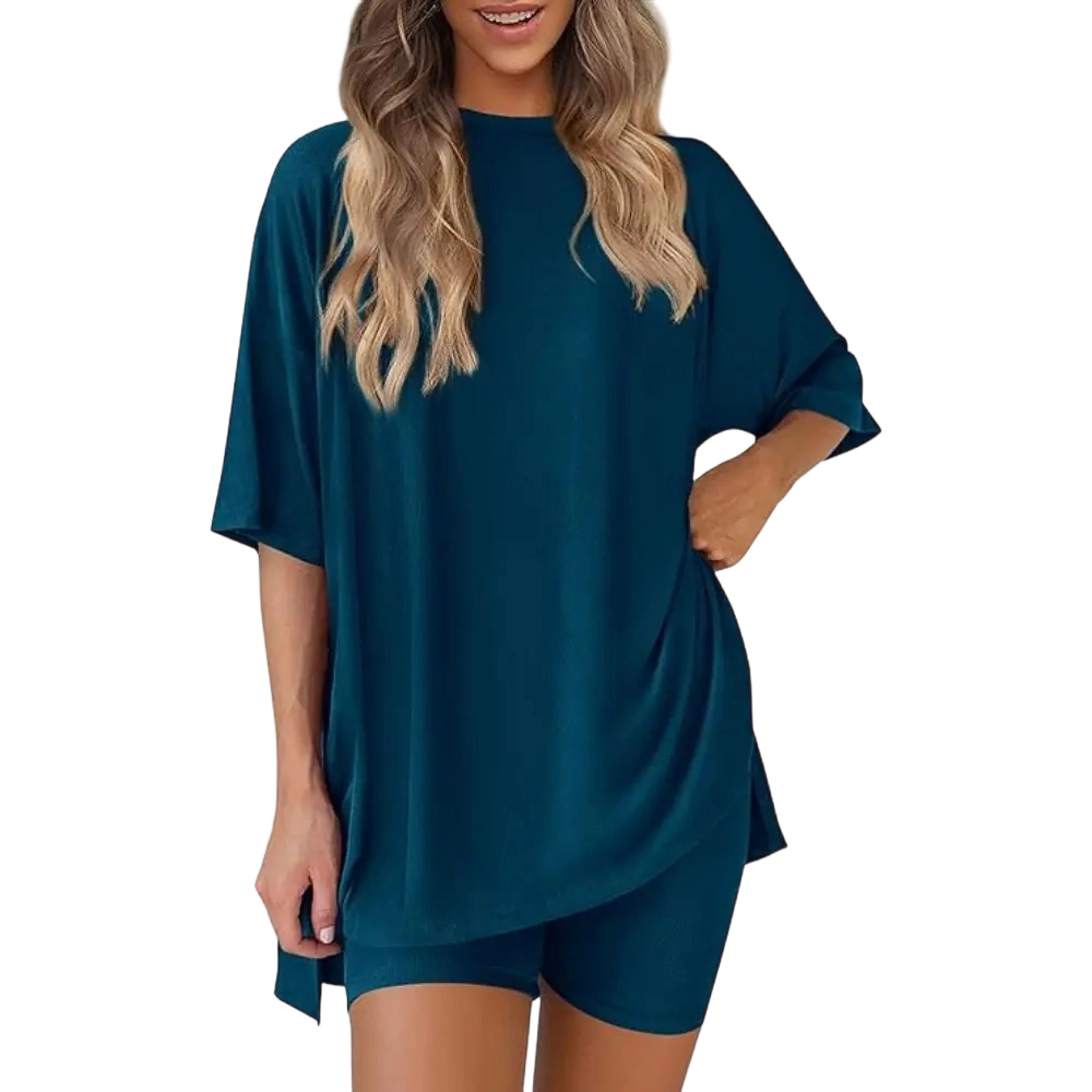 🔥Women's Two Piece Lounge Set Summer Casual Oversized Shirts Biker Shorts