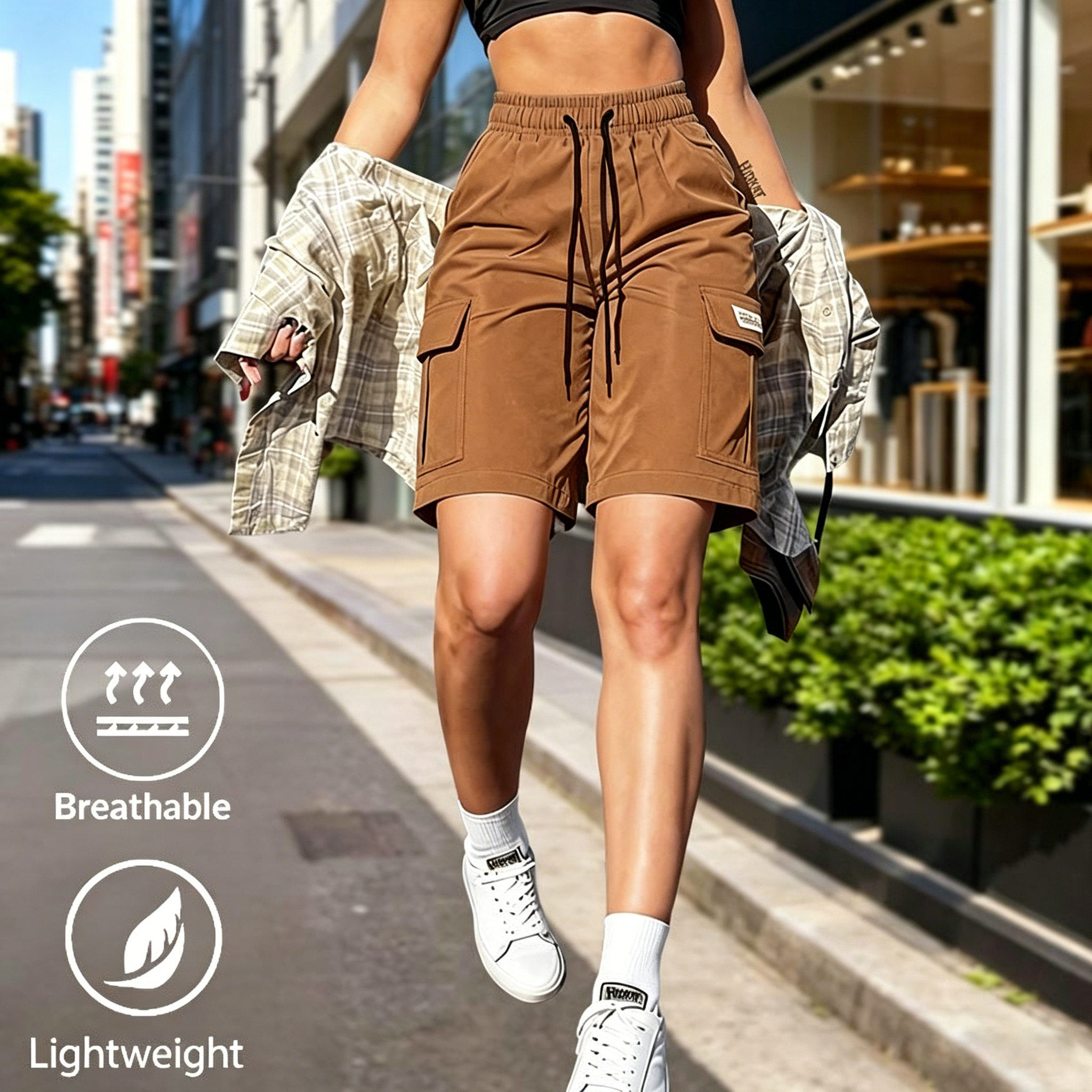 Women’s 8-Pack Cargo Shorts – Elastic Waist, Drawstring & Pockets