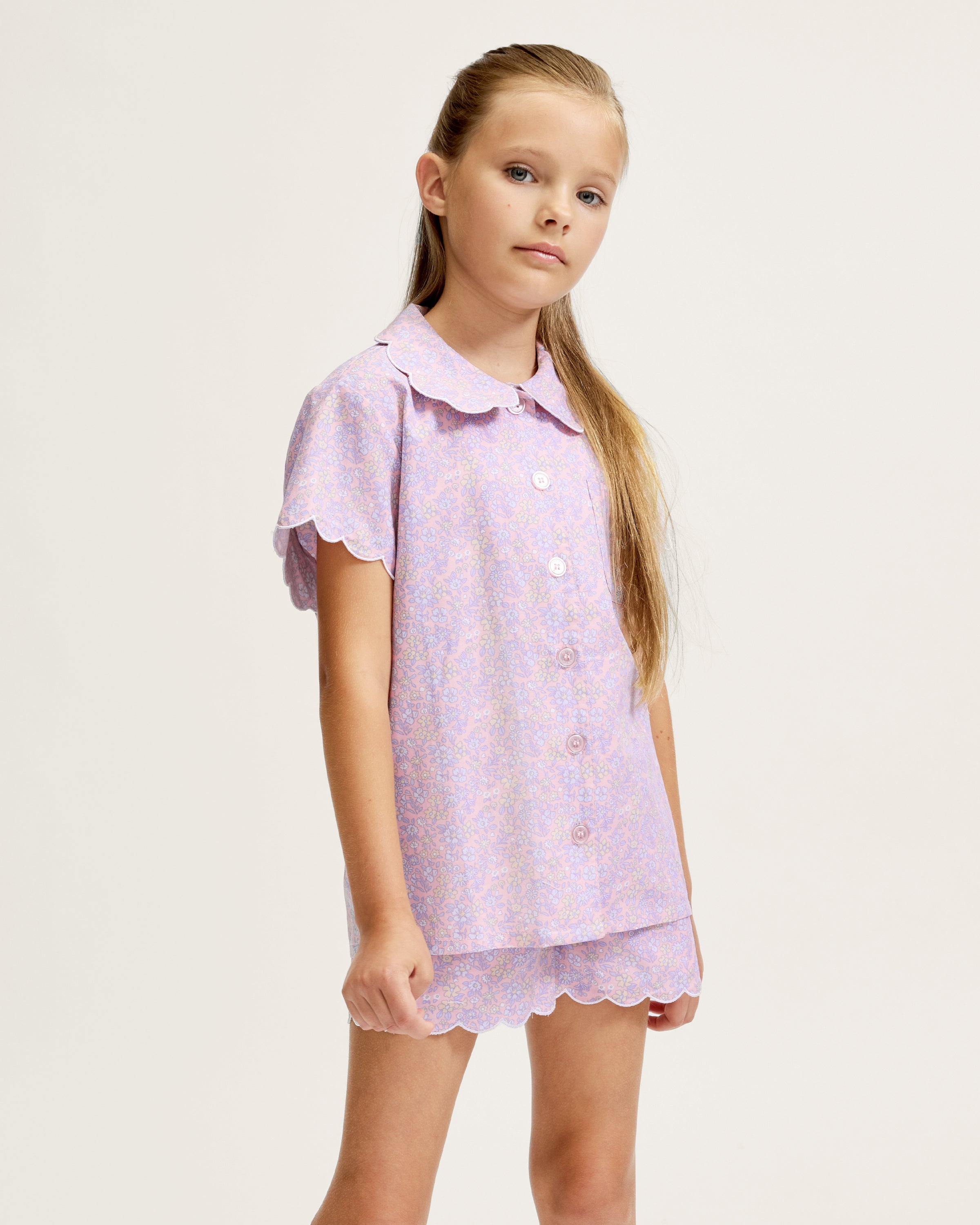 Kid's Twill Colette Short Set in Fleur Blush