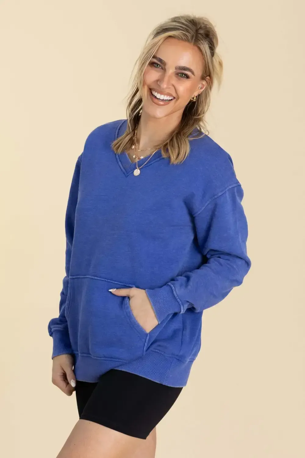 🔥Your Favorite Is Back! Pigment Dyed Cozy Campfire V-Neck Sweatshirt