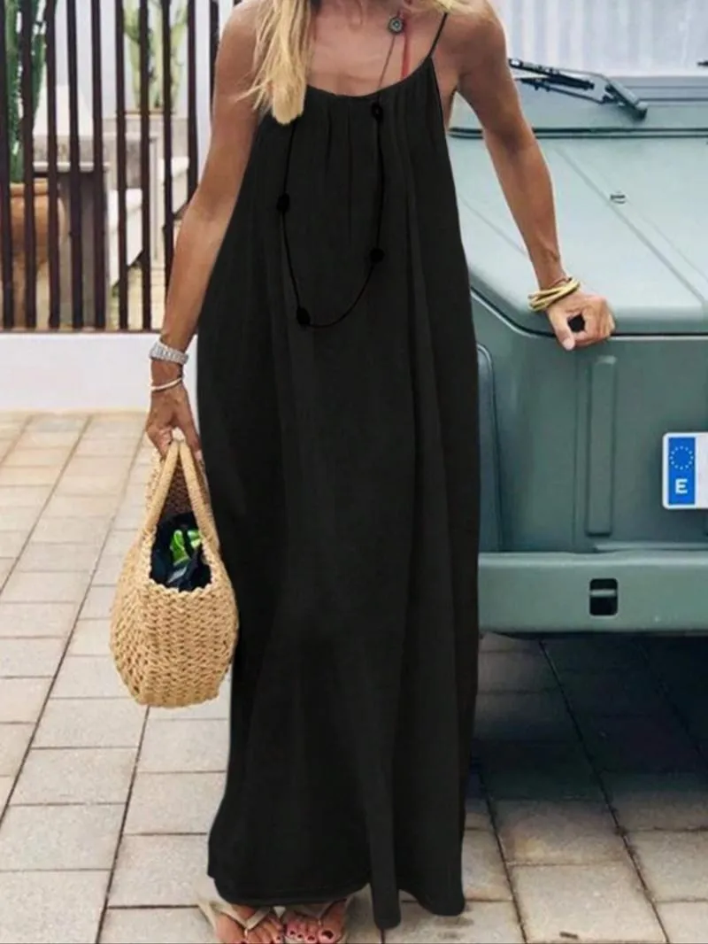 Women's Solid Color Backless Cami Dress, Casual Sleeveless Dress for Summer