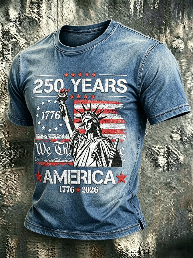 Men'S Casual American 250Th Anniversary Personalized Printed Round Neck T-Shirt