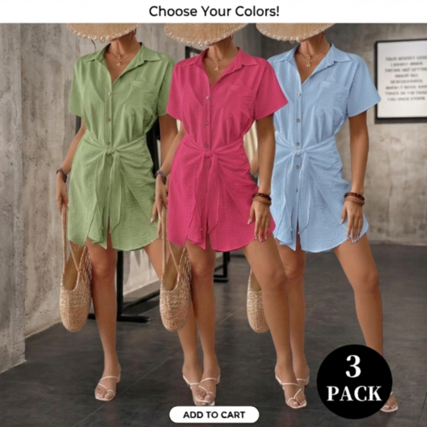 🌴 Women's Short Sleeve Tie Front Swimsuit Cover Up