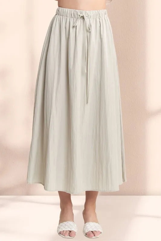 Drawstring Waist Crinkle Maxi Skirt