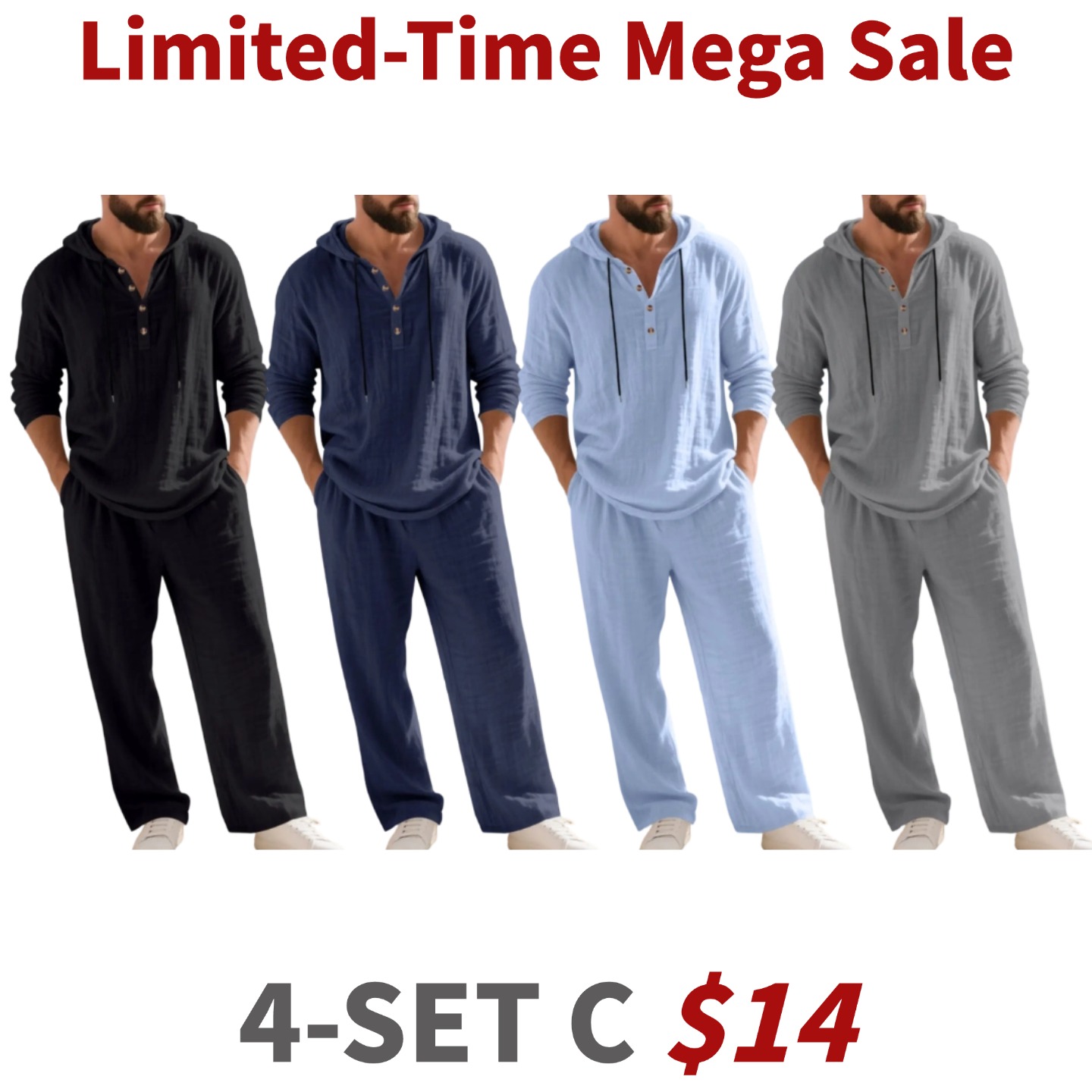 Men's Trendy Linen Hooded Two-Piece Set