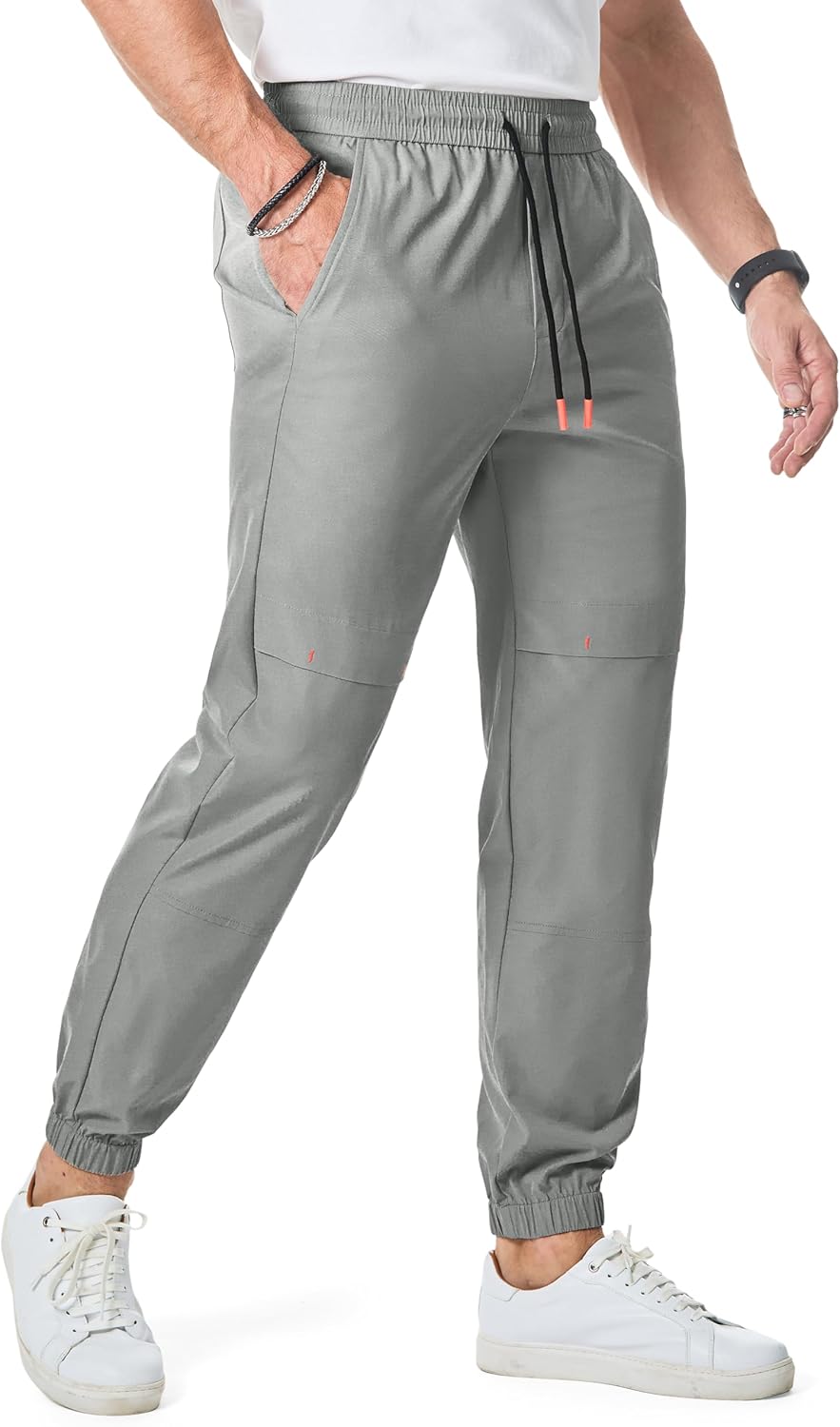 Mens Sweatpants Casual Pants Slim Fit Stretch Elastic Waist Drawstring Joggers with Pocket