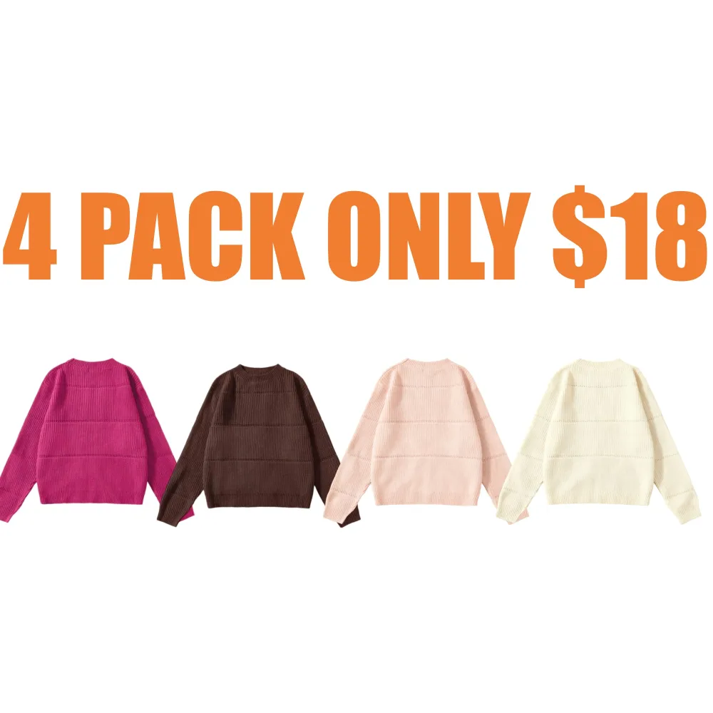 Women's Simple Minimalist Plain Textured Round Neck Sweater