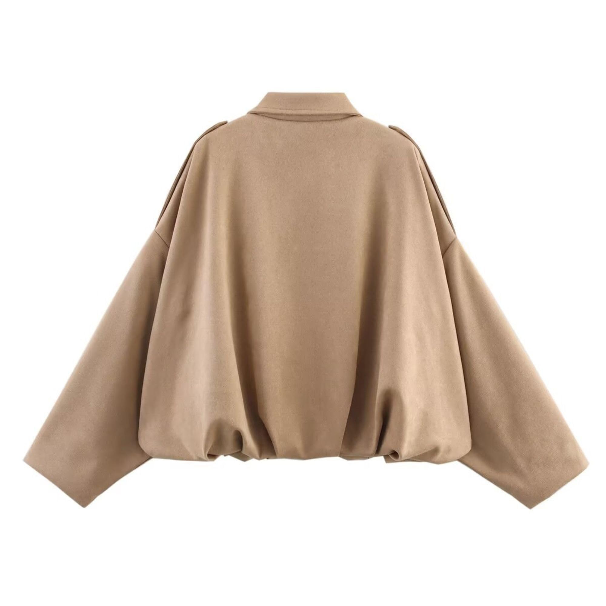 Xunger Women's Faux Suede Bomber Jacket Spring Lapel Pilot Coat Casual Oversized Long Sleeves Trendy Streetwear Outerwear