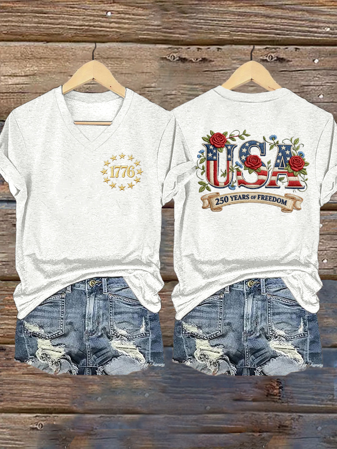Women'S 250Th Anniversary Casual V-Neck T-Shirt