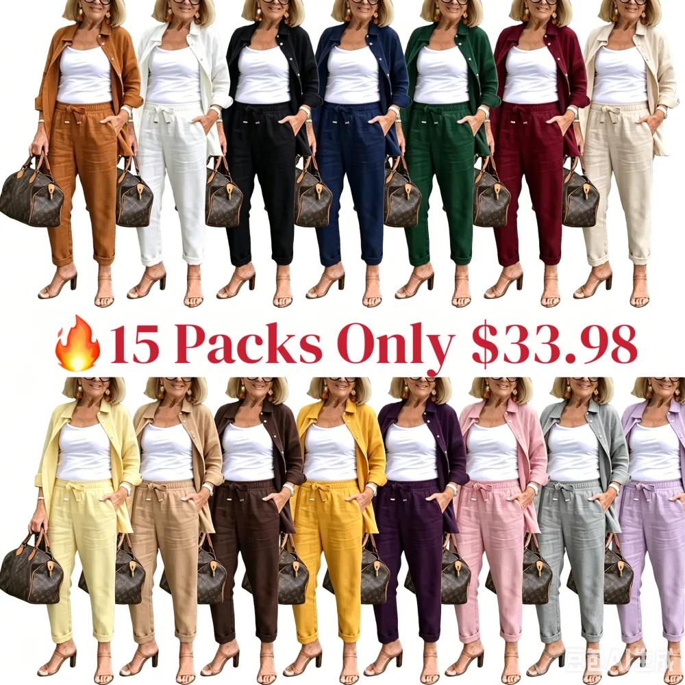 Solid Cotton Linen Women Suits  Casual