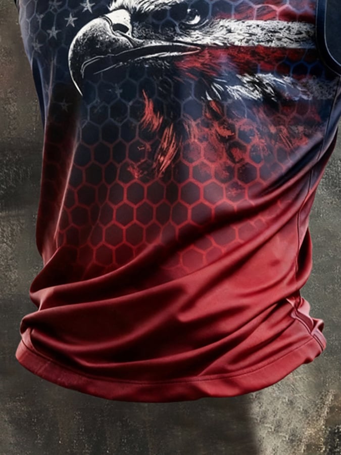 Men's Retro Independence Day Patriot Crew Neck Tank Top
