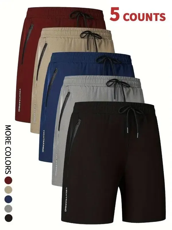 Men's Letter Print Drawstring Waist Shorts, Casual Comfy Breathable Pocket Shorts,