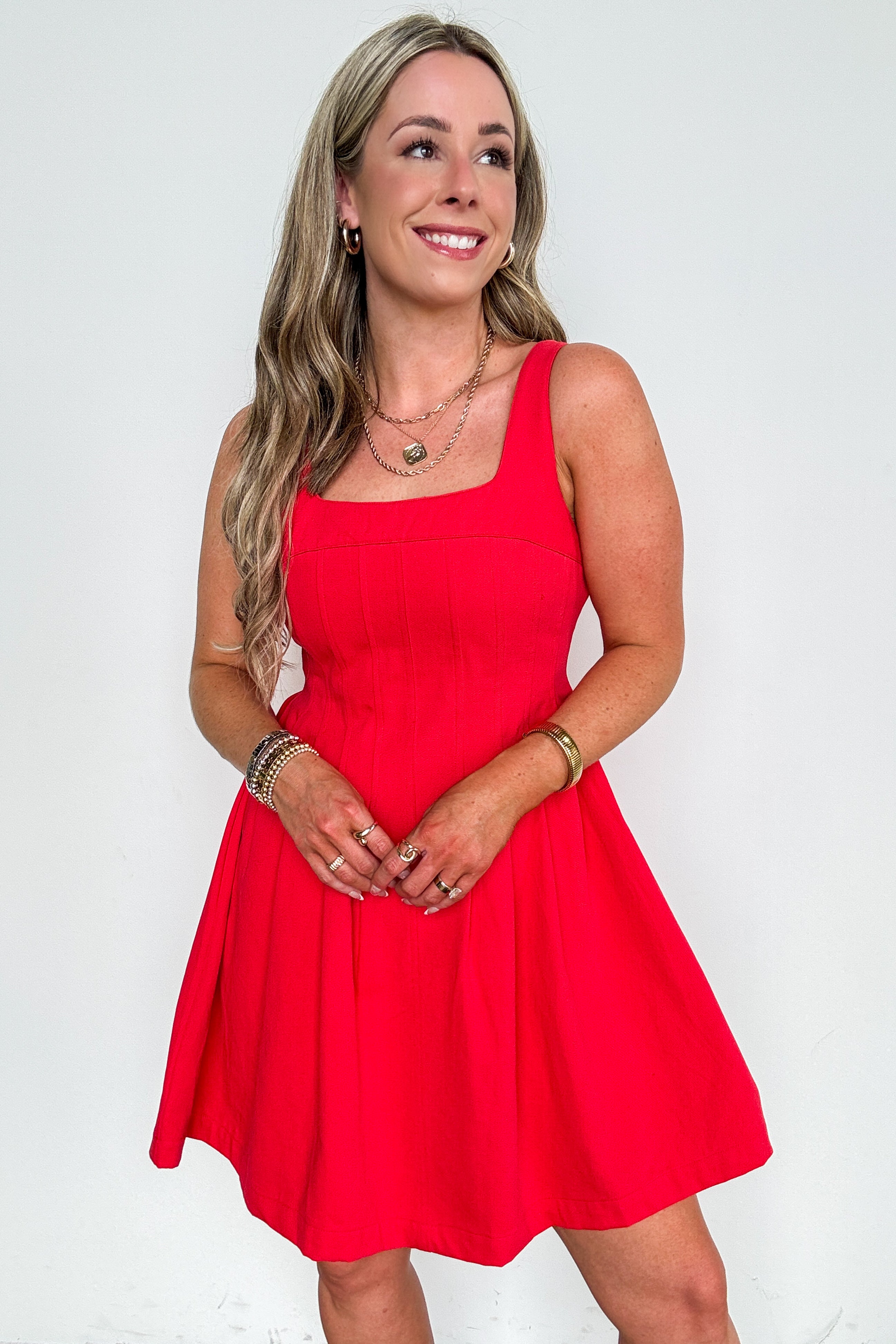 Fit And Flare Pleated Detail Sleeveless Dress