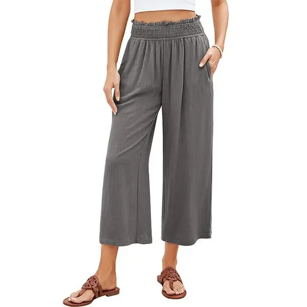 Women's Linen Cropped Wide-Leg Pants