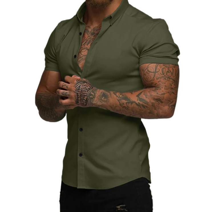 Men's Muscle Fit Short Sleeve Dress Shirt – Wrinkle-Free Casual Button Down Shirt