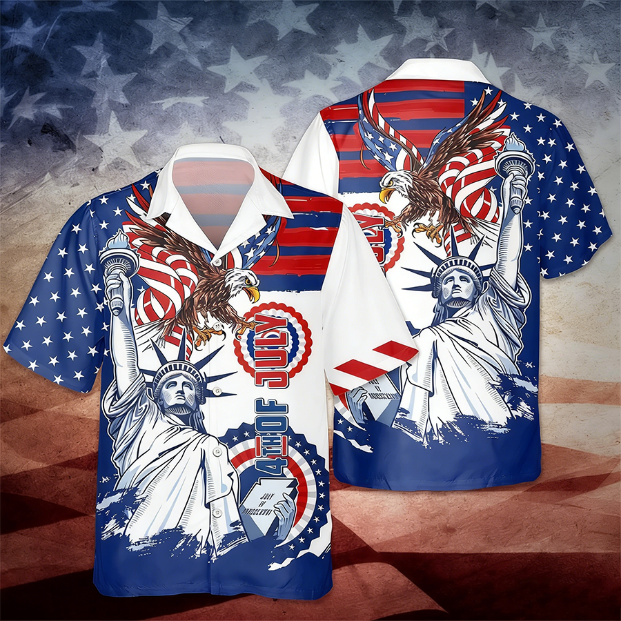 Men's 4th Of July Statue Of Liberty Bald Eagle Beach Vacation Shirt
