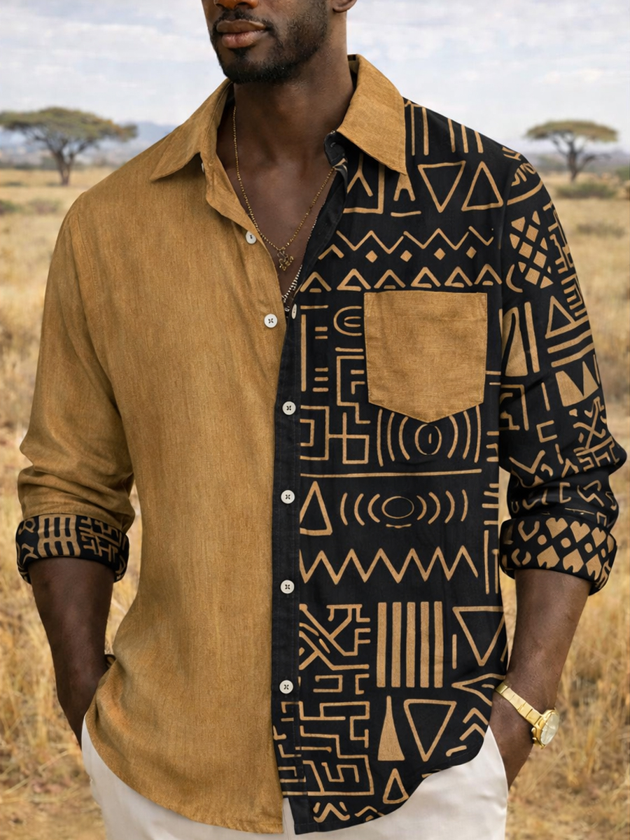 Black History Month Geometric Art Print Casual Shirt