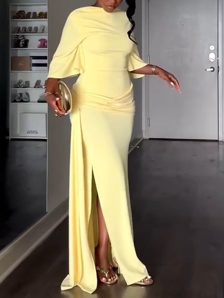 Yellow Cape Backless Maxi Dress
