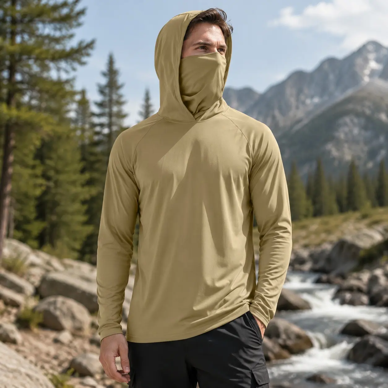 Men's 6 Pack UV Sun Protection Hoodie | Rash Guard with Face Mask