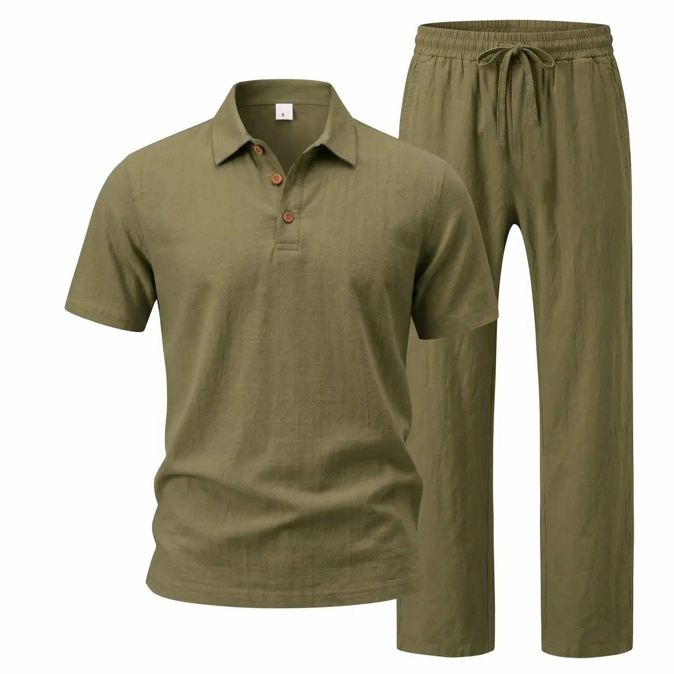 Men's Linen Beach 2-Piece Set – Short Sleeve Button Down Shirt & Loose Long Pants, Lightweight Summer Outfit