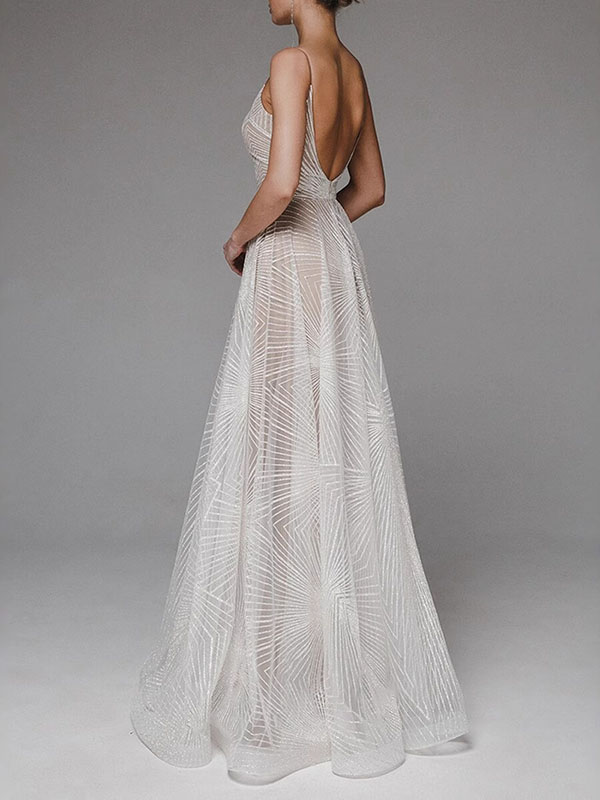 Flower Gauze Sleeveless Spaghetti-Neck Evening Maxi Dresses